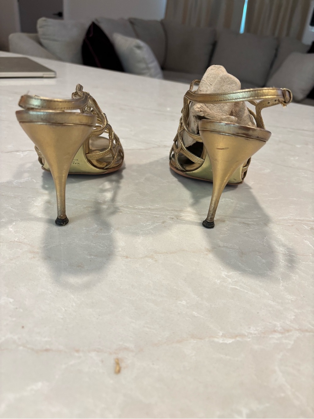 Valentino Metallic Gold Cutout Slingback Heels - Picture 3 of 4